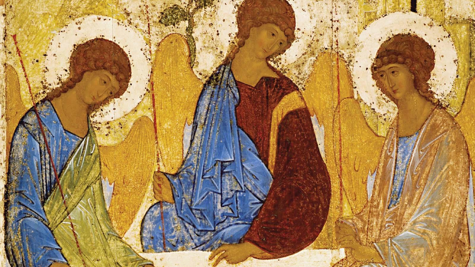 关闭up of an icon of the Holy Trinity, originally painted by St. Andrei Rublev. 